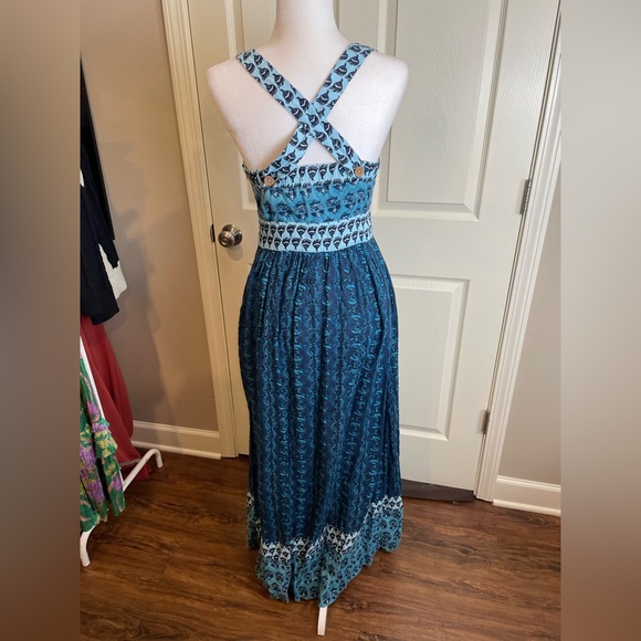 Faherty Gracie Linen Bali Blue Maxi Dress Small - Picture 3 of 15